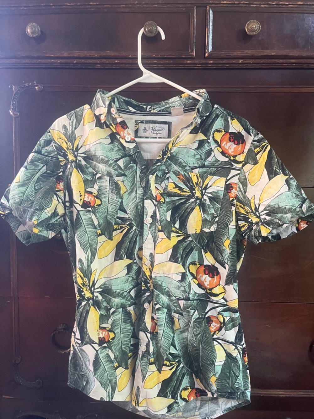 Original Penguin Short-Sleeve Tropical Print Shirt - Green/Yellow